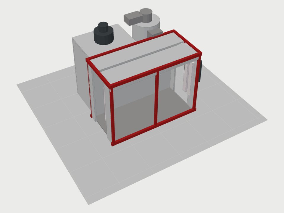 3D model of a cyclone manual powder booth drawn by the booth configurator